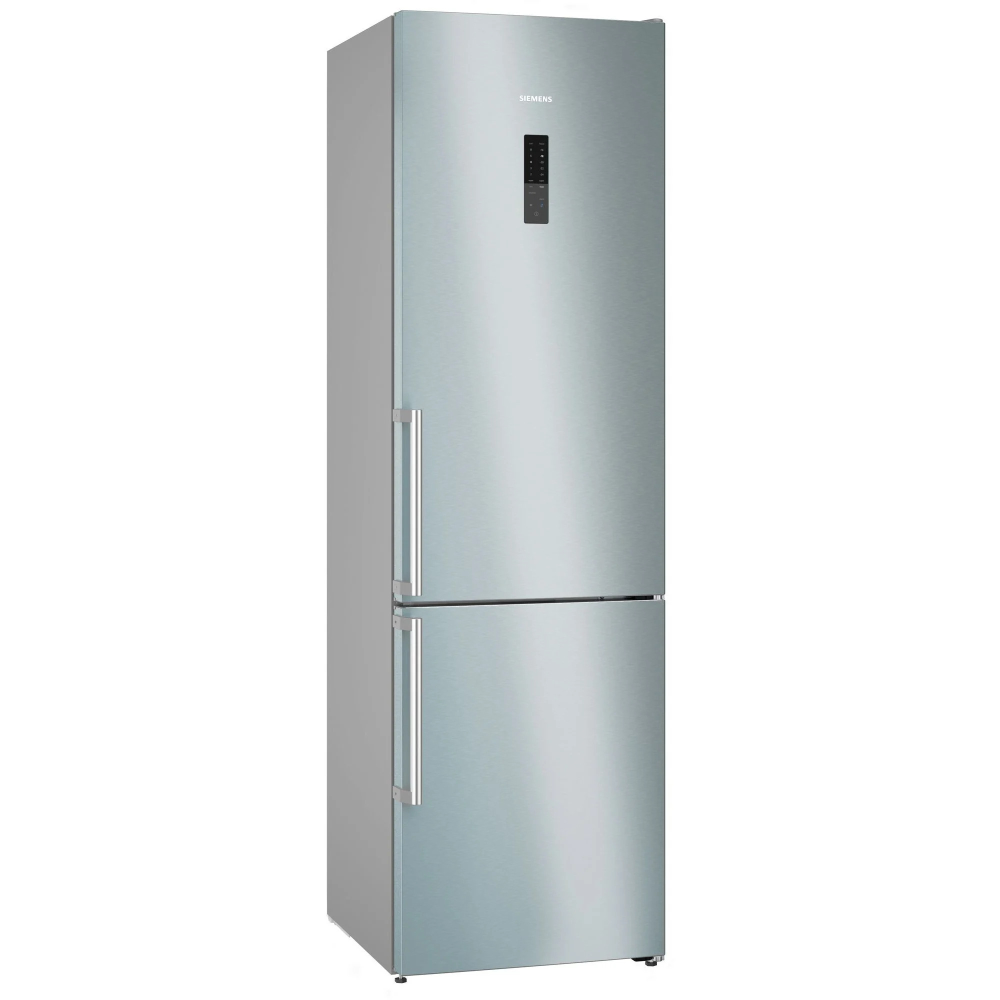 Siemens KG39NAICT iQ500 – Frontansicht Siemens KG39NAICT iQ500 Kühlschrank in Edelstahl, Frontansicht mit geschlossenen Türen