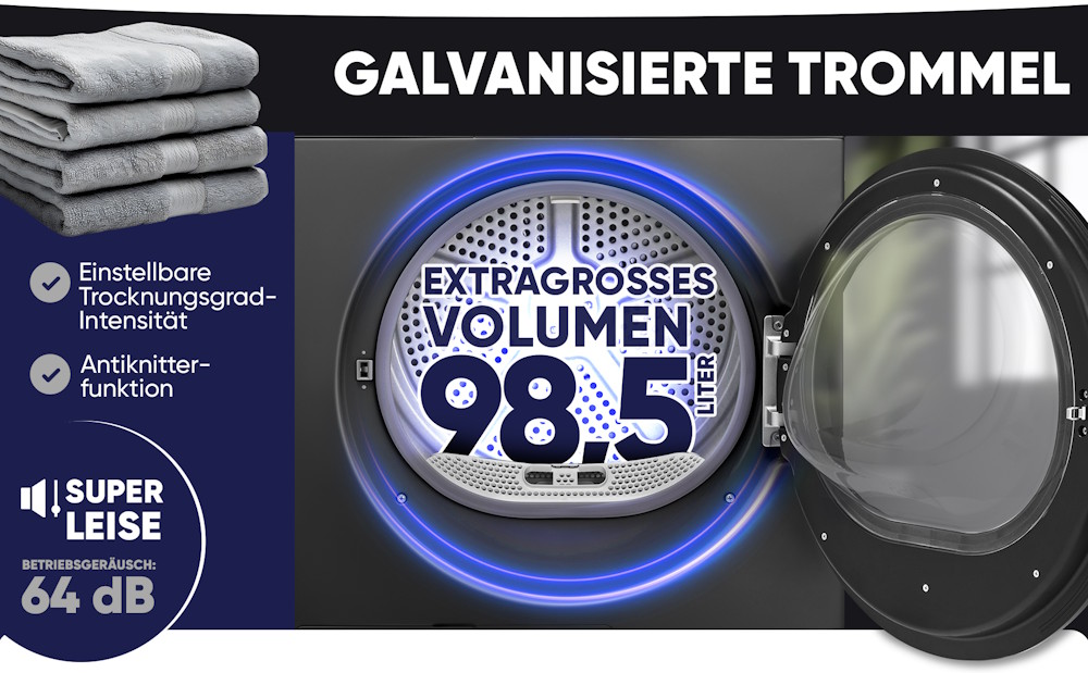 Galvanized drum of Bomann WPT 7154 heat pump dryer with large drum volume