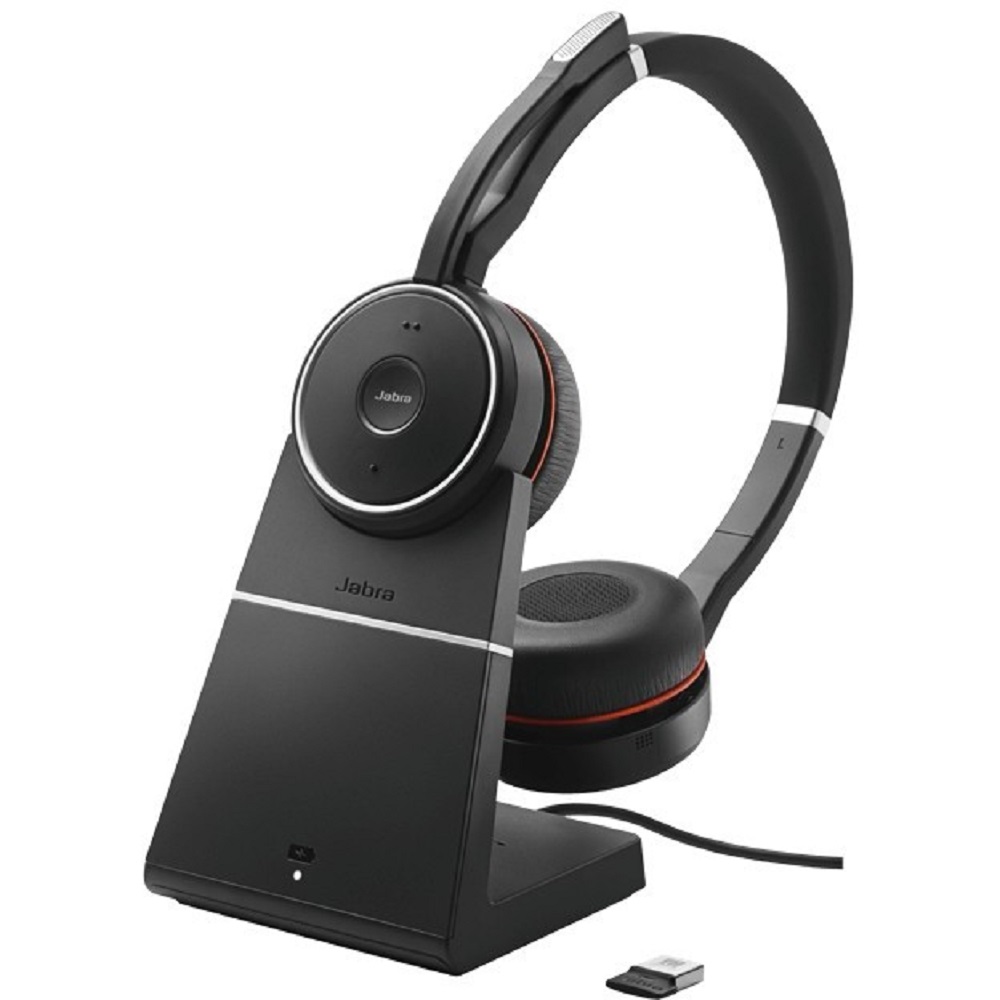 JABRA Evolve 75 MS Stereo - Headset, Kabellos inkl. Link 380a, Tischladegerät, Bluetooth, ANC