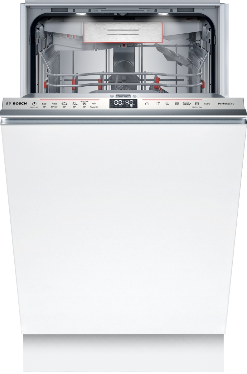 Integrierter Bosch SPV6YMX08E Geschirrspüler mit sichtbarem Bedienfeld in Edelstahloptik