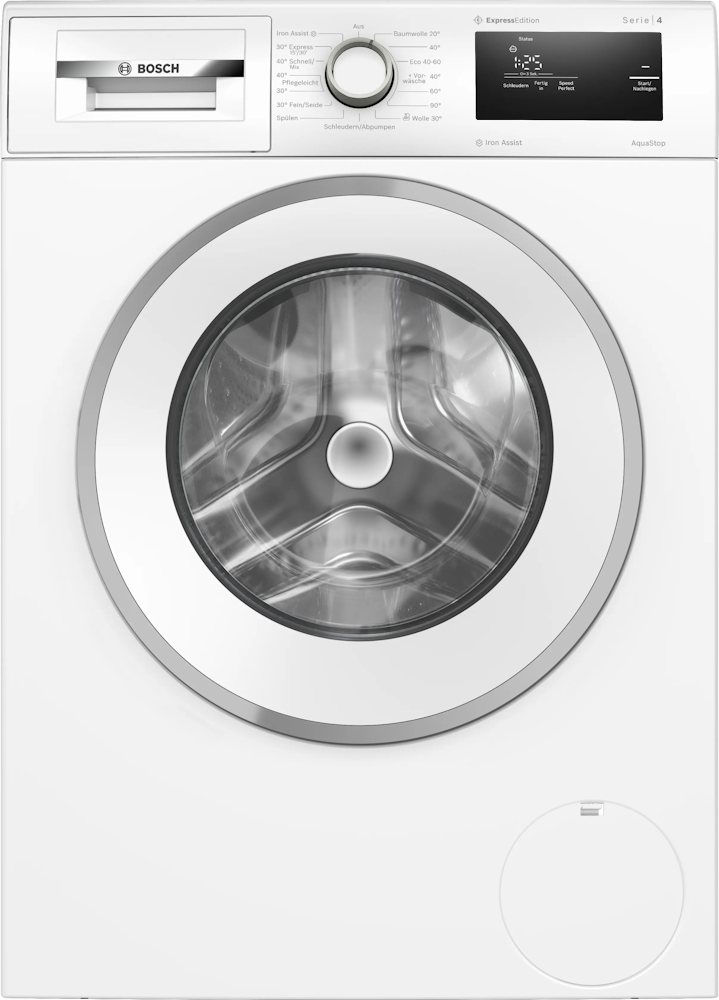 Bosch WAN282H5 Serie 4 Waschmaschine, weiß, Frontalansicht mit Bedienfeld und AquaStop