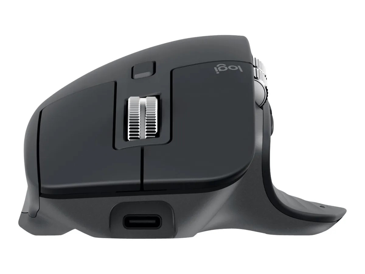 Logitech MX Master 3S for Business in Graphite, Vorderansicht mit sichtbarem USB-C Anschluss.