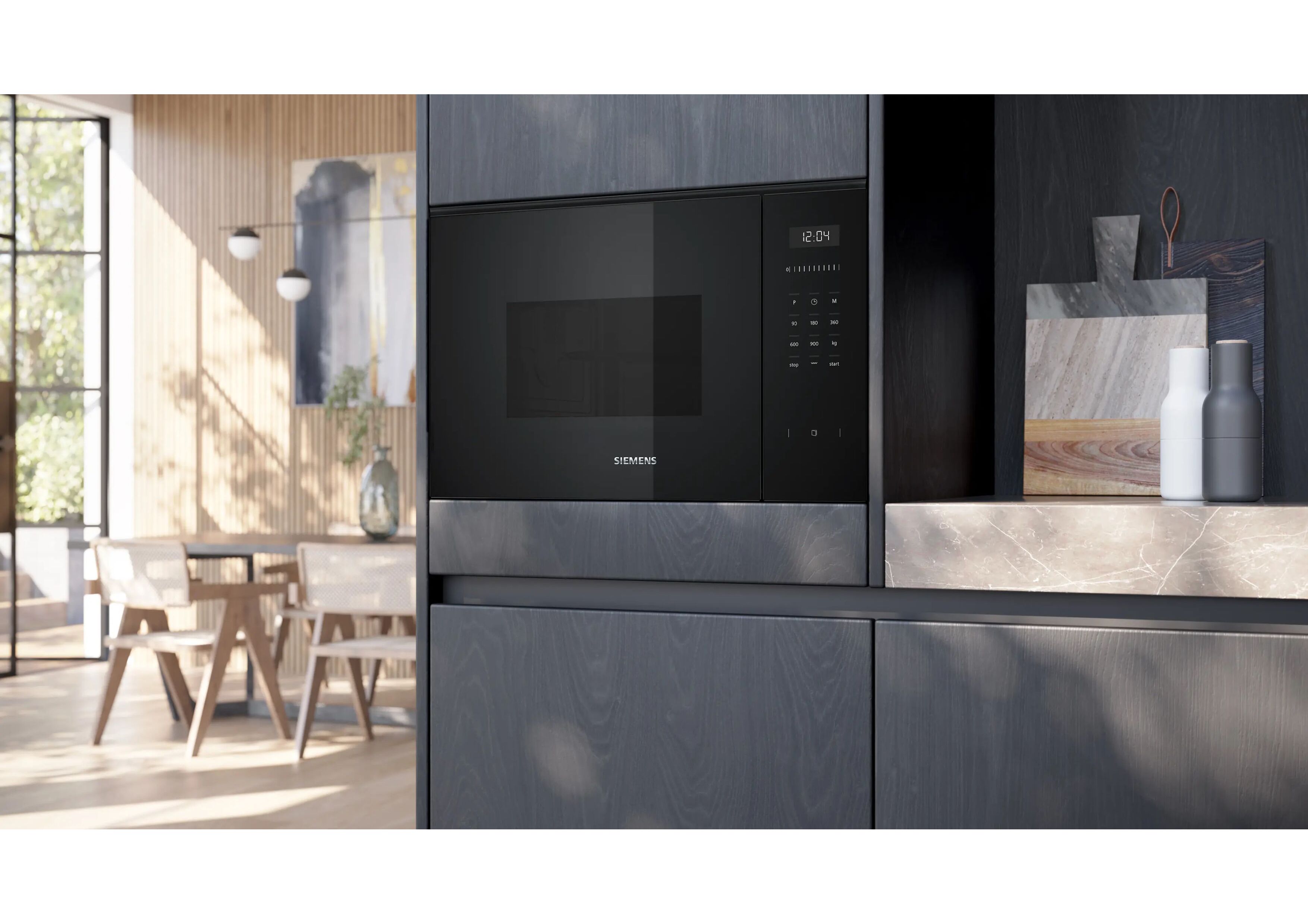 Side view of built-in microwave for high-level installation