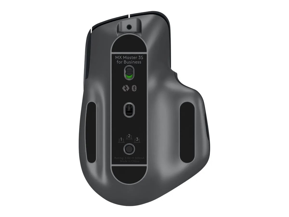 Logitech MX Master 3S for Business in Graphite, Unterseite mit Sensor sichtbar.