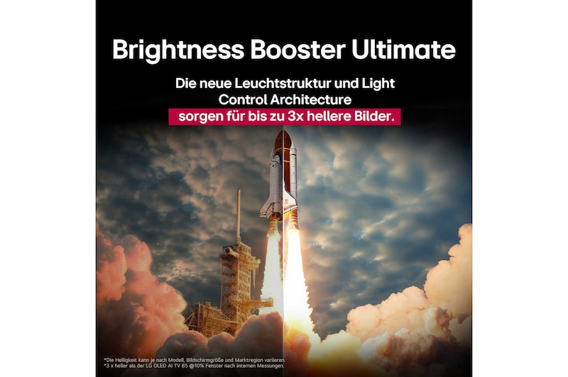 Brightness Booster Ultimate Vergleichs-Darstellung eines Raketenstarts