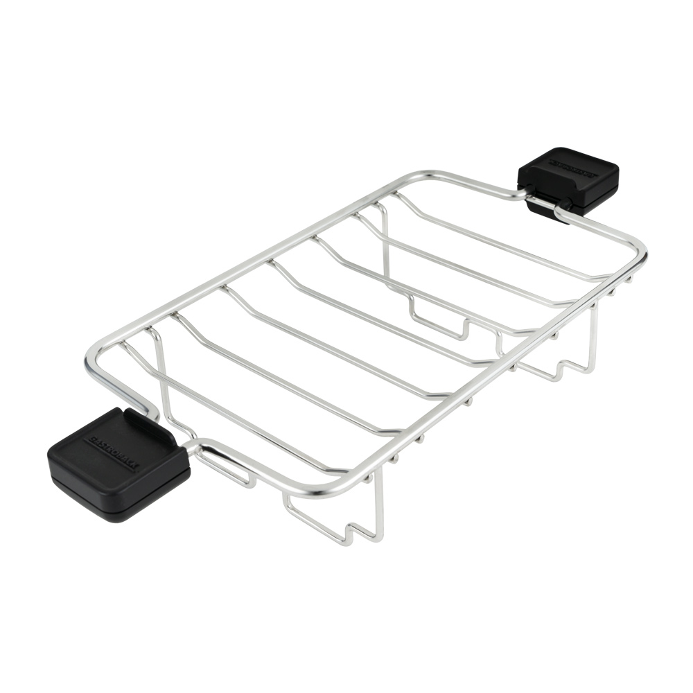 Detailaufnahme des separaten Brötchenaufsatzes aus Edelstahl für den Gastroback Toaster, ideal zum Aufwärmen und Auftauen von Gebäck.