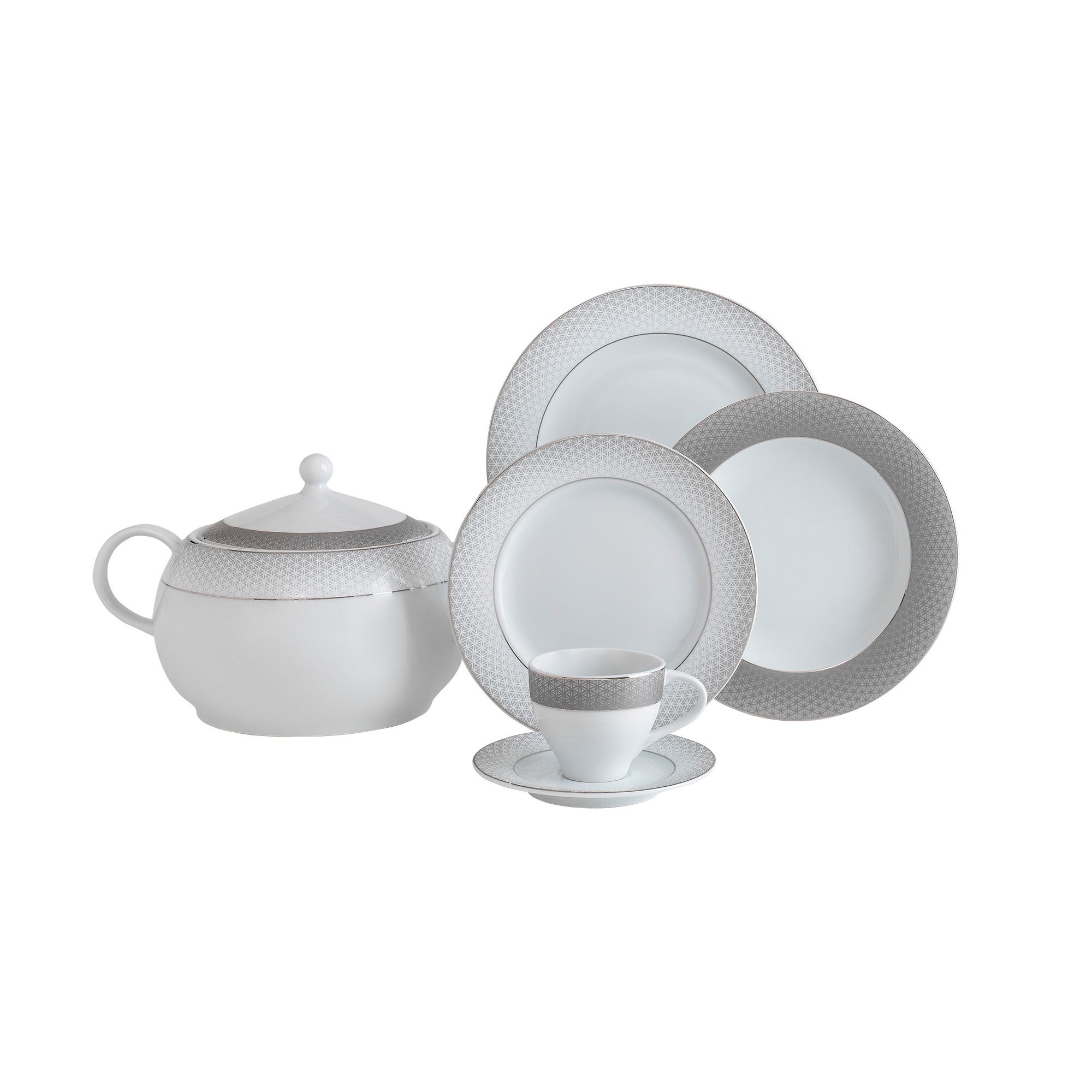  Güral Tolstoy Tafelservice Set-84-tlg. weiß/grau 8691850171631