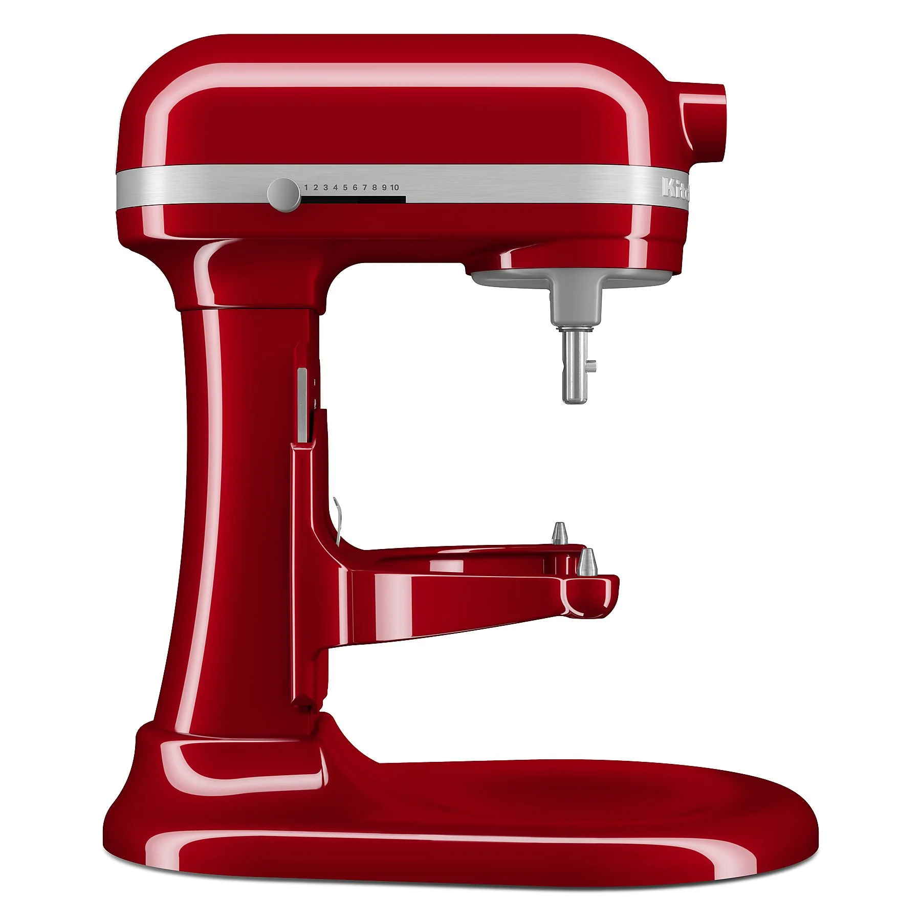 KitchenAid 5KSM70JPXEER – Linke Ansicht ohne Rührschüssel KitchenAid Küchenmaschine 5KSM70JPXEER in Empire Red, linke Seitenansicht ohne Rührschüssel.
