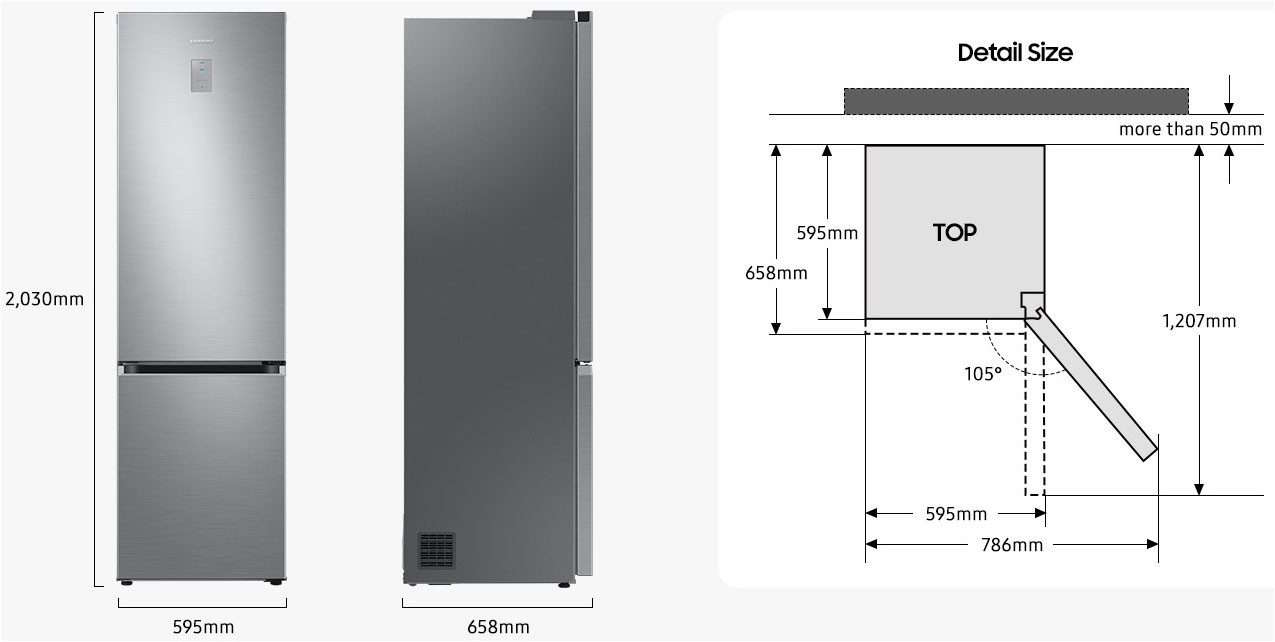 Grafik mit Maßen: 203 cm Höhe, 59,5 cm Breite, 65,8 cm Tiefe.