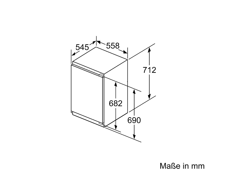 Maßzeichnung mit den exakten Gerätabmessungen des Siemens GI11VAFE0 Gefrierschranks in Millimetern.