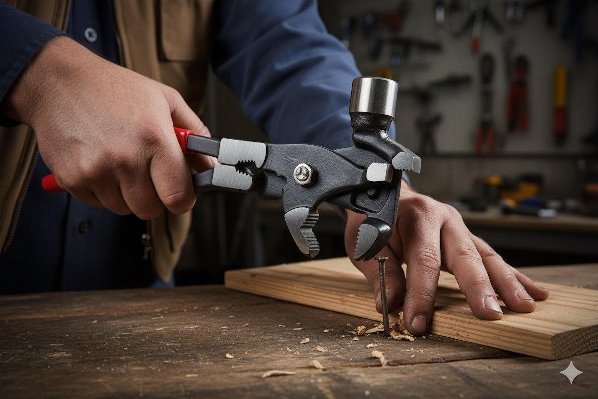 Nagelzieher und Hammer-Funktion Westfalia 6-in-1 Multifunktionszange, Nagel aus Holz ziehen