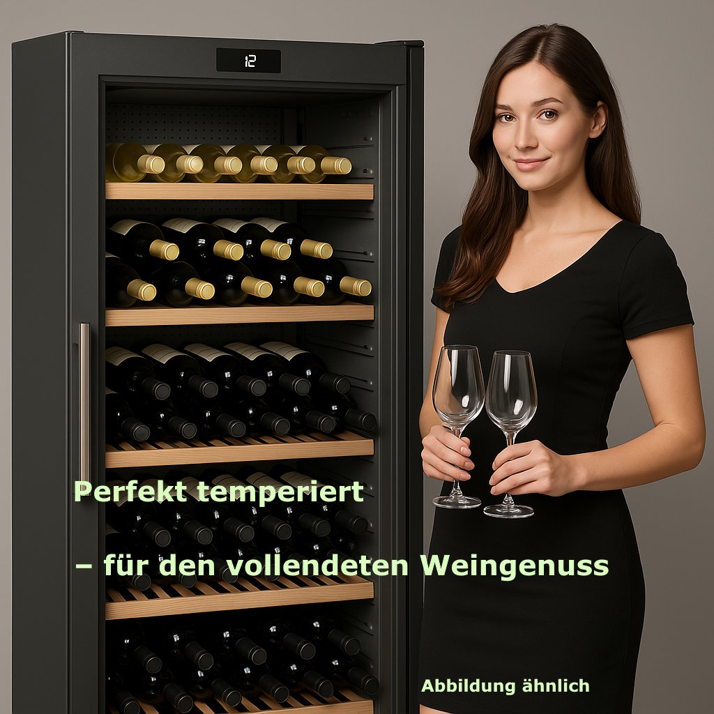 Frau räumt Weinflasche in Liebherr WPbl 4601-20 Weinkühlschrank ein. Frau räumt Weinflasche in Liebherr WPbl 4601-20 Weinkühlschrank ein