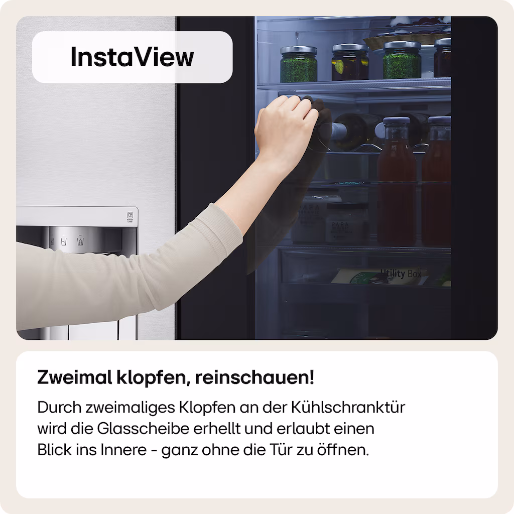 LG GSXV91MCAE Side-by-Side-Kühlschrank InstaView Door GLG GSXV91MCAE Side-by-Side-Kühlschrank Zweimal Klopfen und hineinblicken