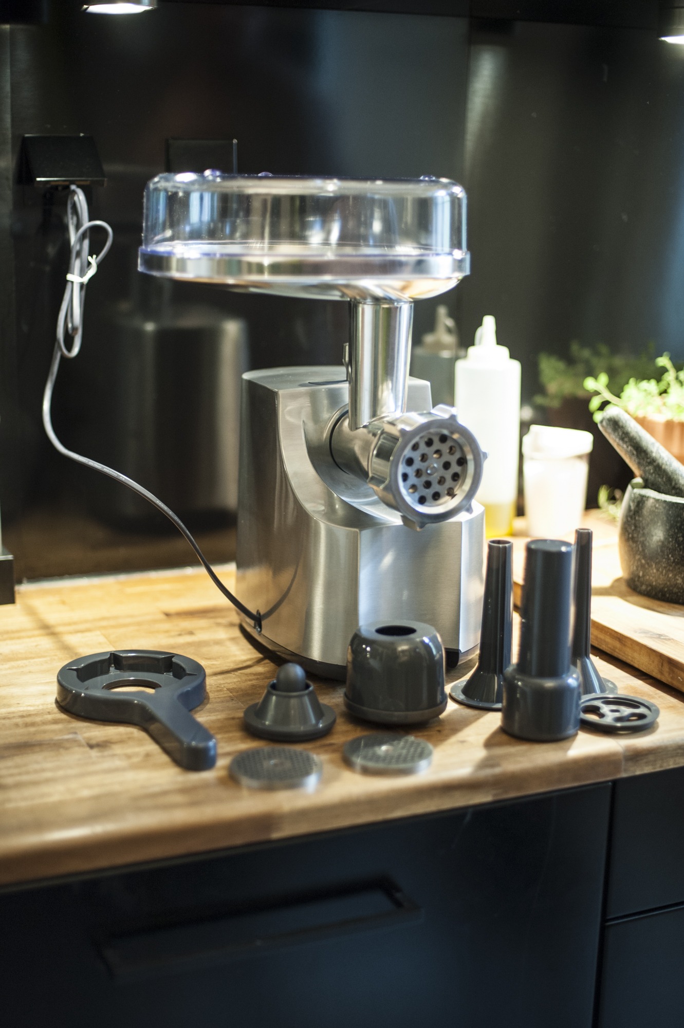 Kenwood MG700 professional meat grinder in brushed aluminum