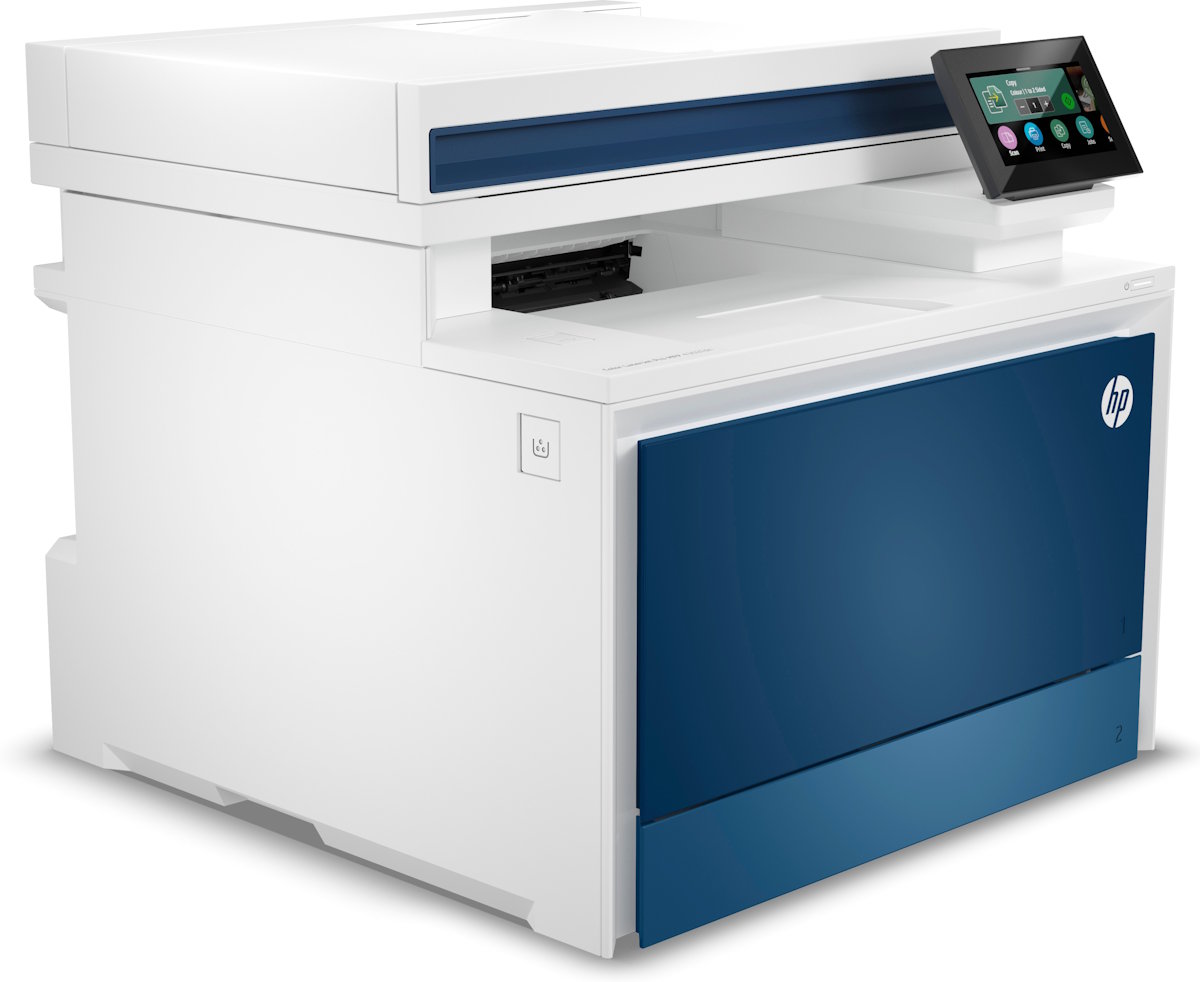 Detailansicht des 4,3-Zoll-Touchdisplays und Bedienfelds des HP Color LaserJet Pro MFP 4302 mit direktem Zugriff auf Druck-, Scan-, Kopier- und Faxfunktionen