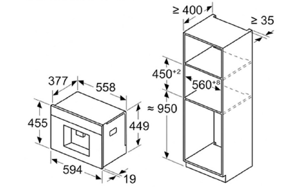 Bosch CTL7181W0, Einbau-Kaffeevollautomat, abmessung