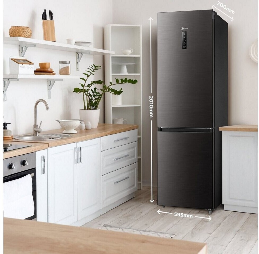 Frontansicht der Midea MDRB521MGA28 Kühl-Gefrierkombination in Silber