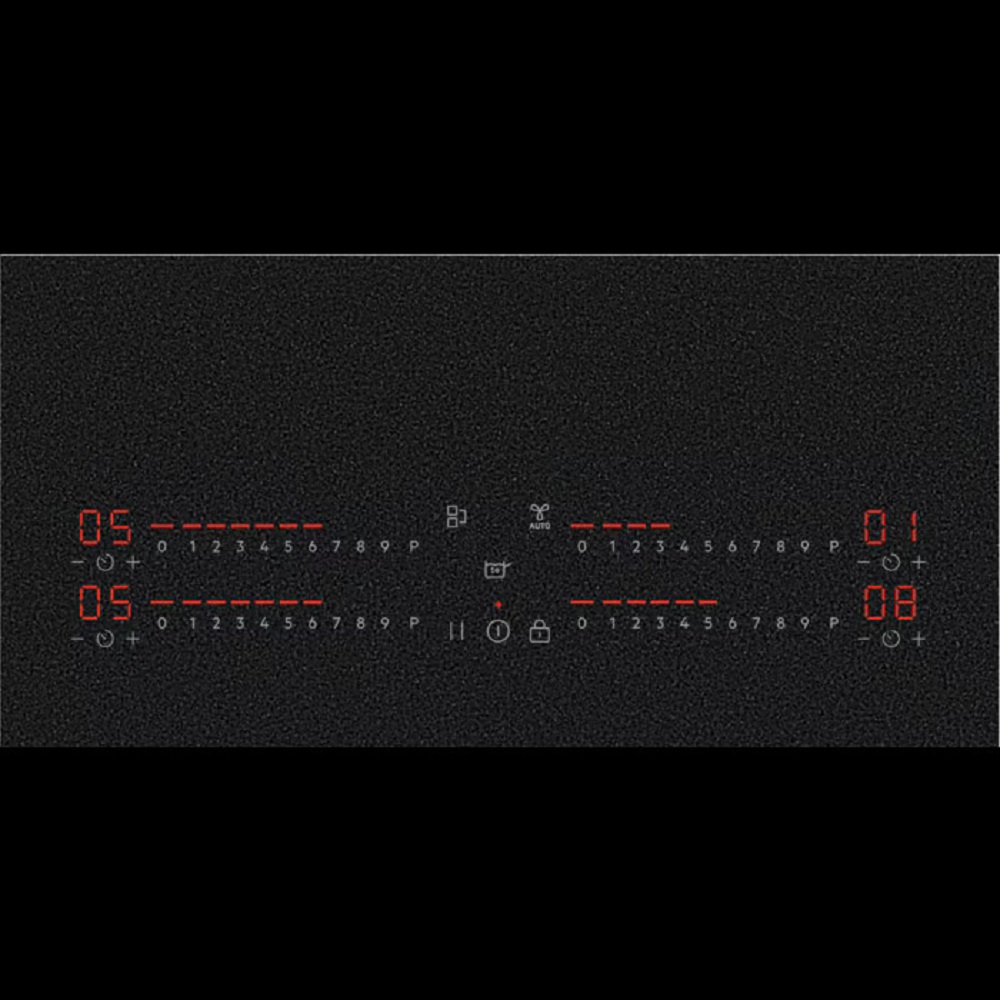 Close-up of the red slider touch controls on the matte glass ceramic