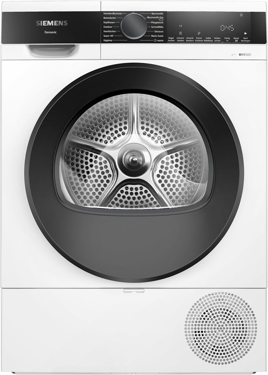 Siemens iQ500 WQ33G2D40 Wärmepumpentrockner in Weiß, Frontlader mit LED-Display