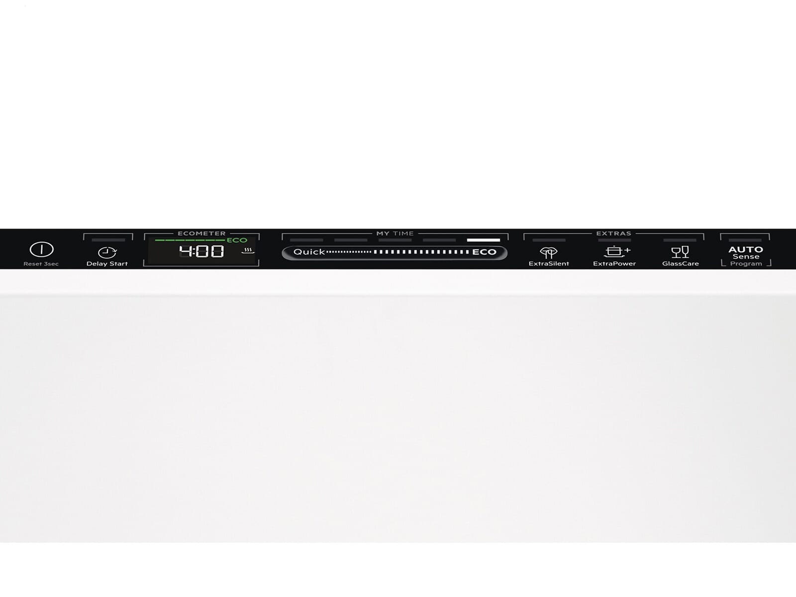 Nahaufnahme des Touch-Bedienfelds mit Zeitanzeige des AEG FSE82827P