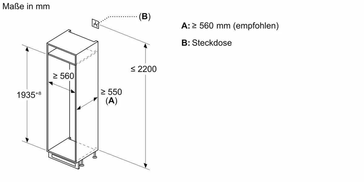 Bosch KIN96VFD0, Empfohlene Einbaumaße in Millimetern Bosch KIN96VFD0, Empfohlene Einbaumaße in Millimetern