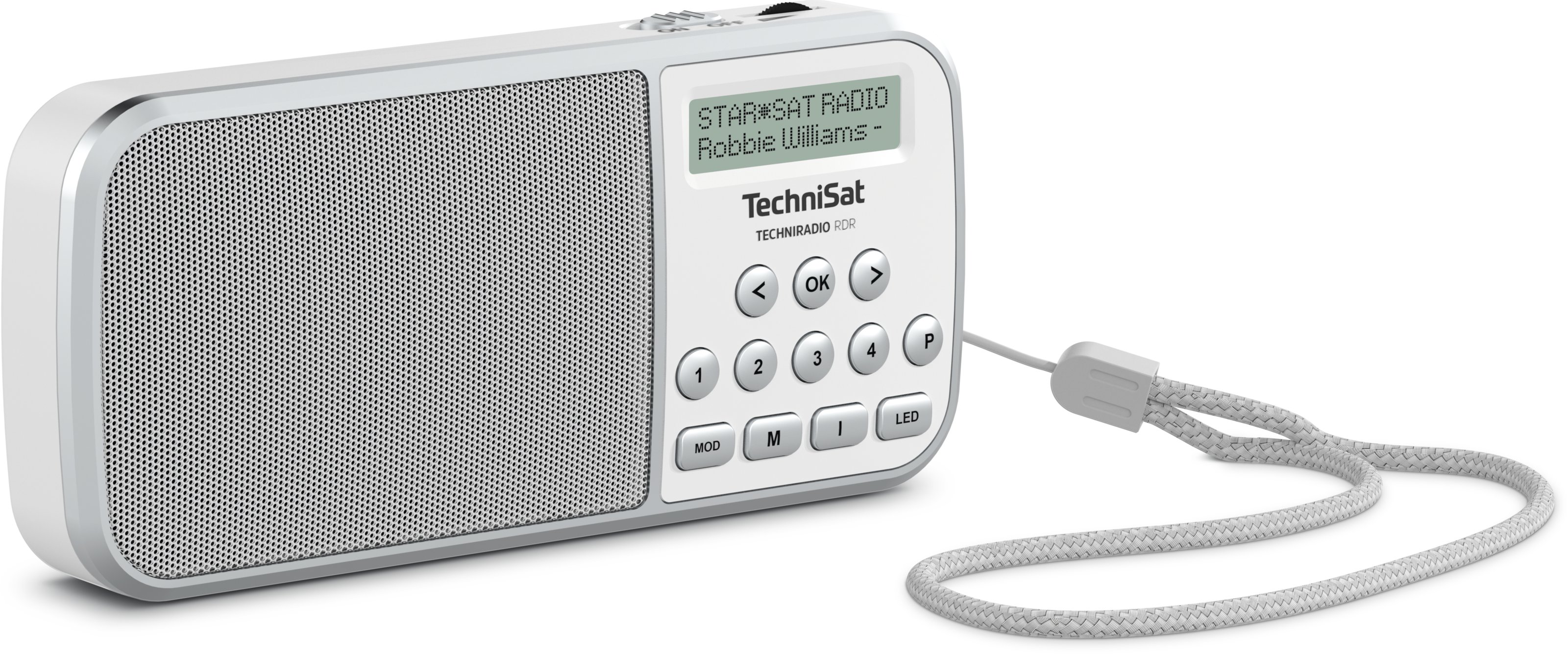 TechniRadio RDR in Weiß – linke Seitenansicht, schlankes Gehäuse.