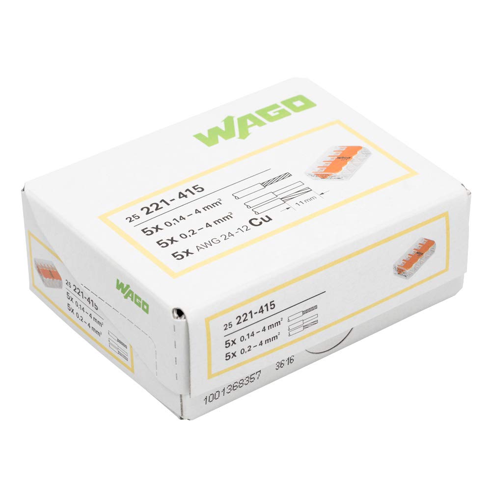 WAGO 221-415 25er Packung Packung mit 25 WAGO 221-415 5-Leiter-Verbindungsklemmen