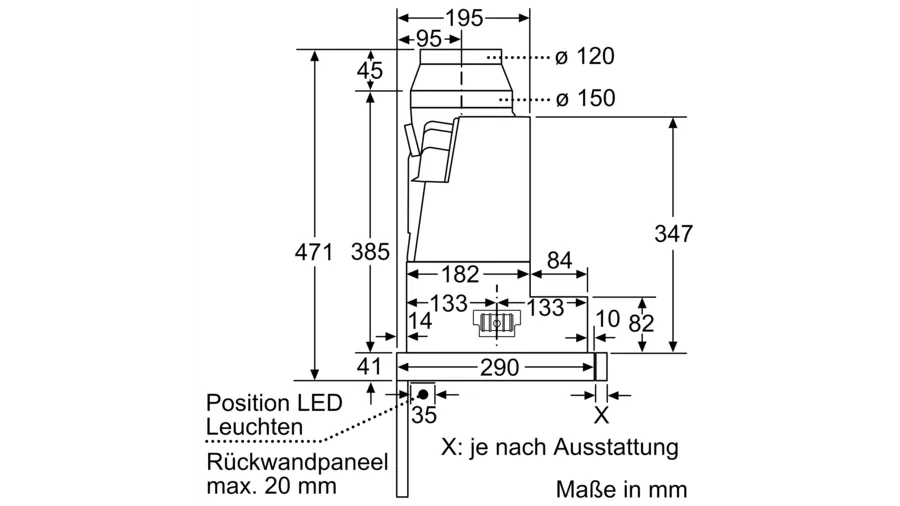 NEFF D46ED52X1 N50 Flachschirmhaube 60cm Silbermetallic Einbaumaße