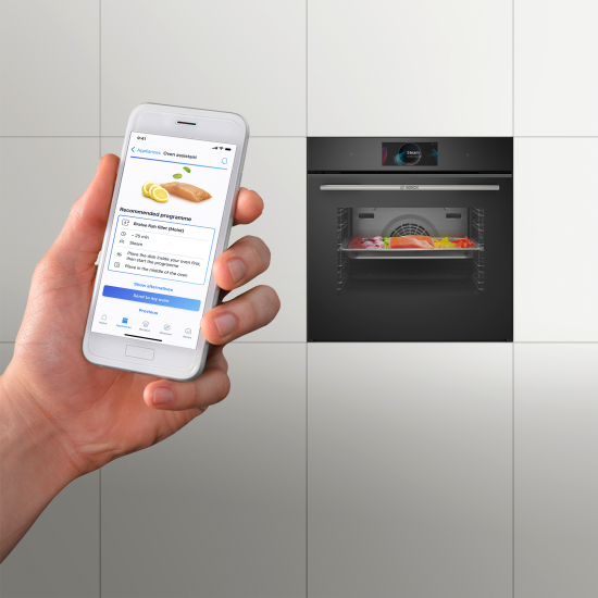 Backofenassistent mit Home Connect Bosch HSG7584B1 Serie 8 Einbau-Dampfbackofen,schwarz