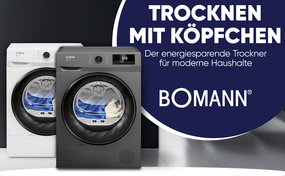 Bomann WPT 7154 energy-efficient heat pump dryer in titanium black banner image