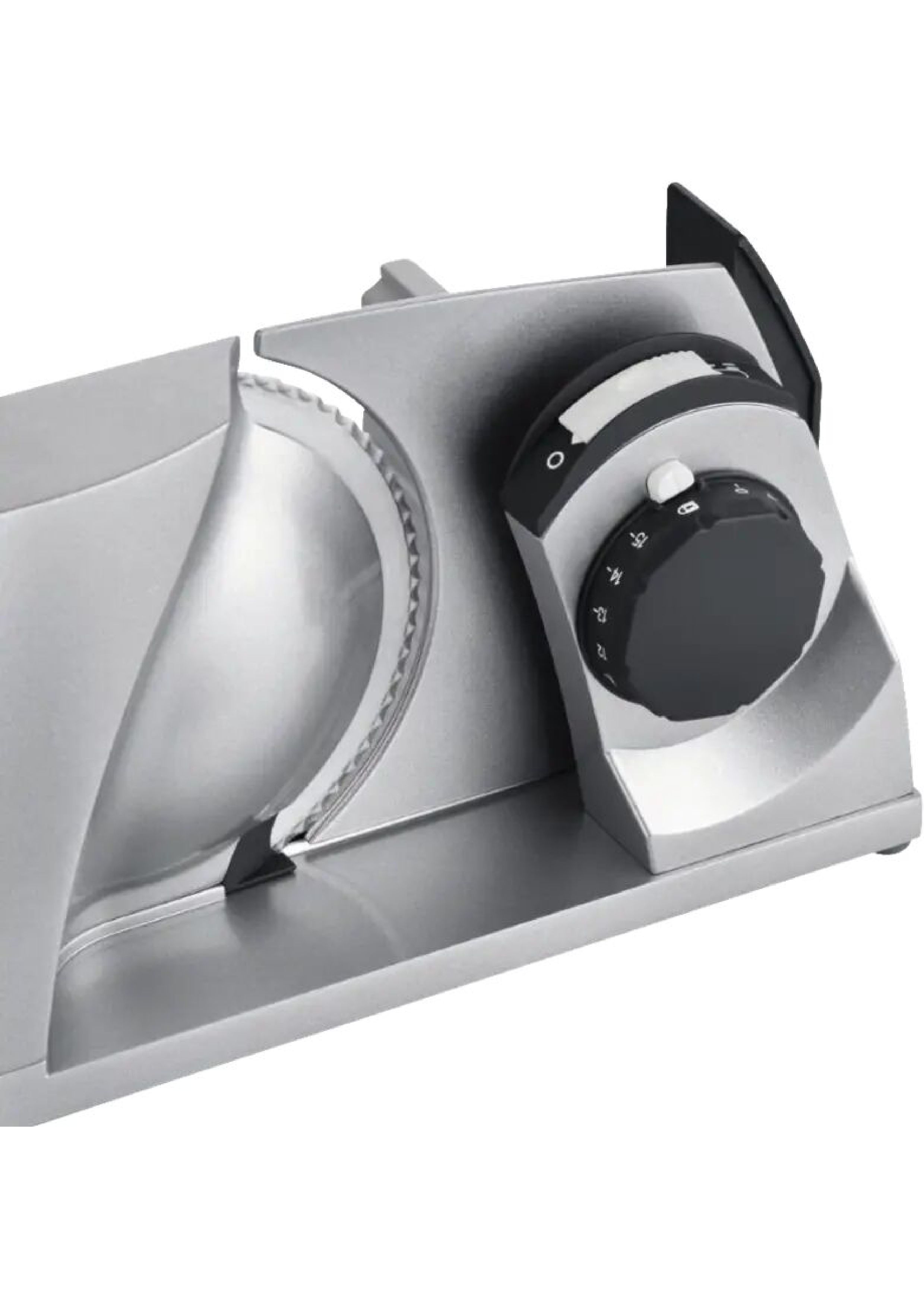 Close-up of the black dial for infinitely variable cutting thickness adjustment