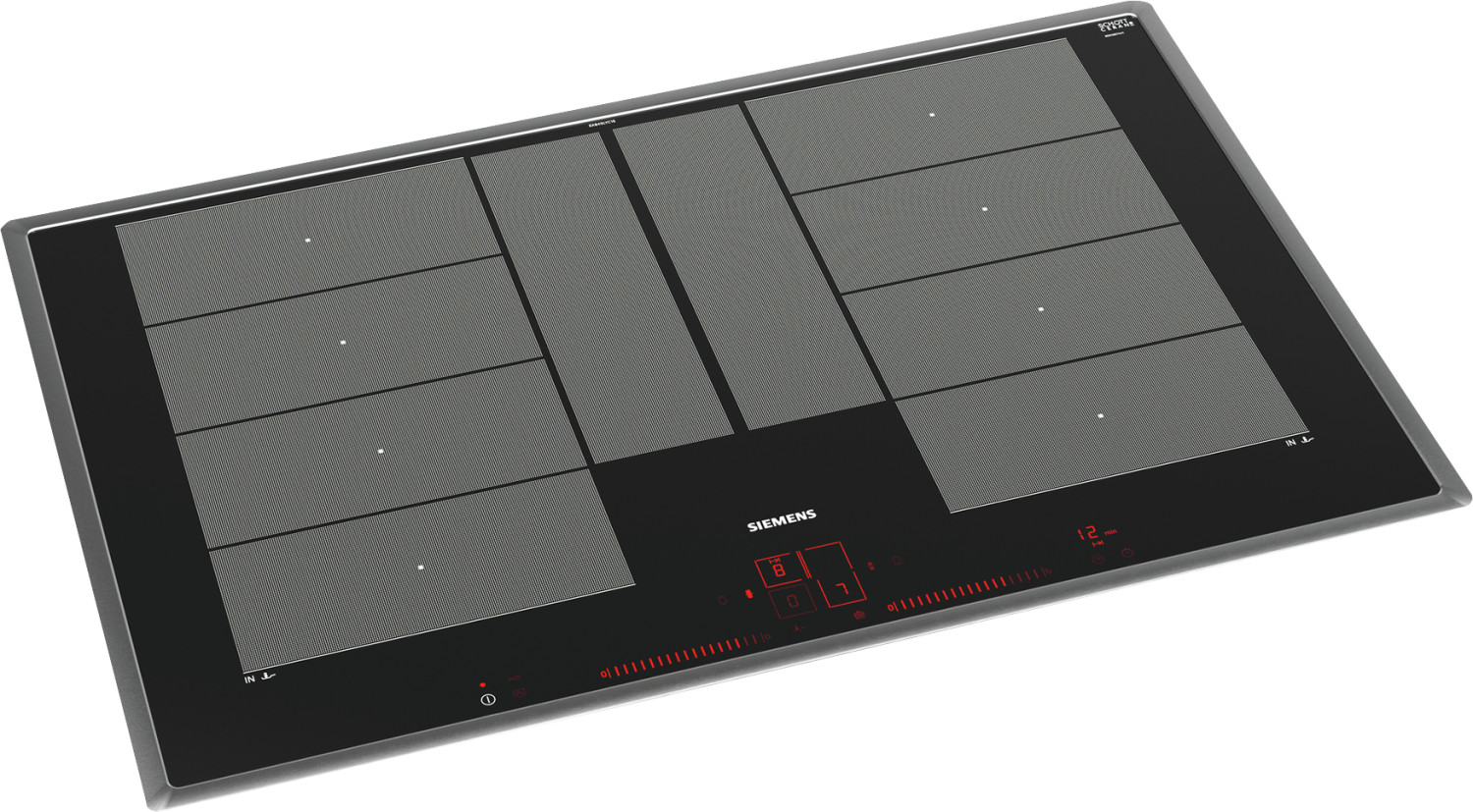 siemens-ex845lyc1e-02 Großzügige Kochfläche: Mit 80 cm Breite bietet das Kochfeld ausreichend Platz für mehrere Töpfe und Pfannen gleichzeitig.