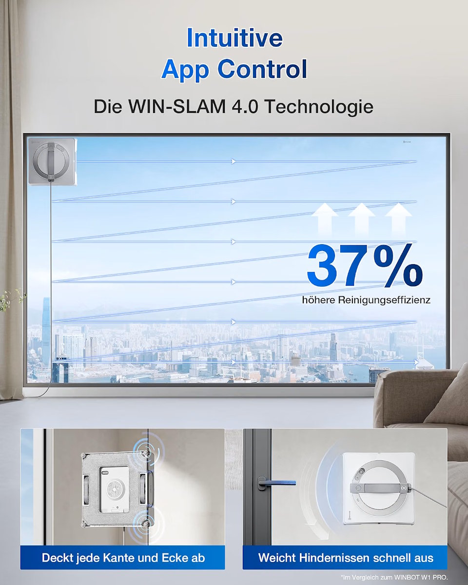 Ecovacs WINBOT W2 PRO – app control via ECOVACS HOME App with omnidirectional remote and real-time monitoring