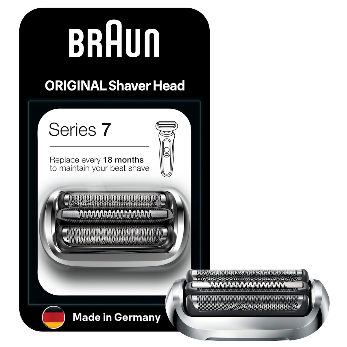 Braun Series 7 shaver head 73S silver replacement cassette in original packaging.