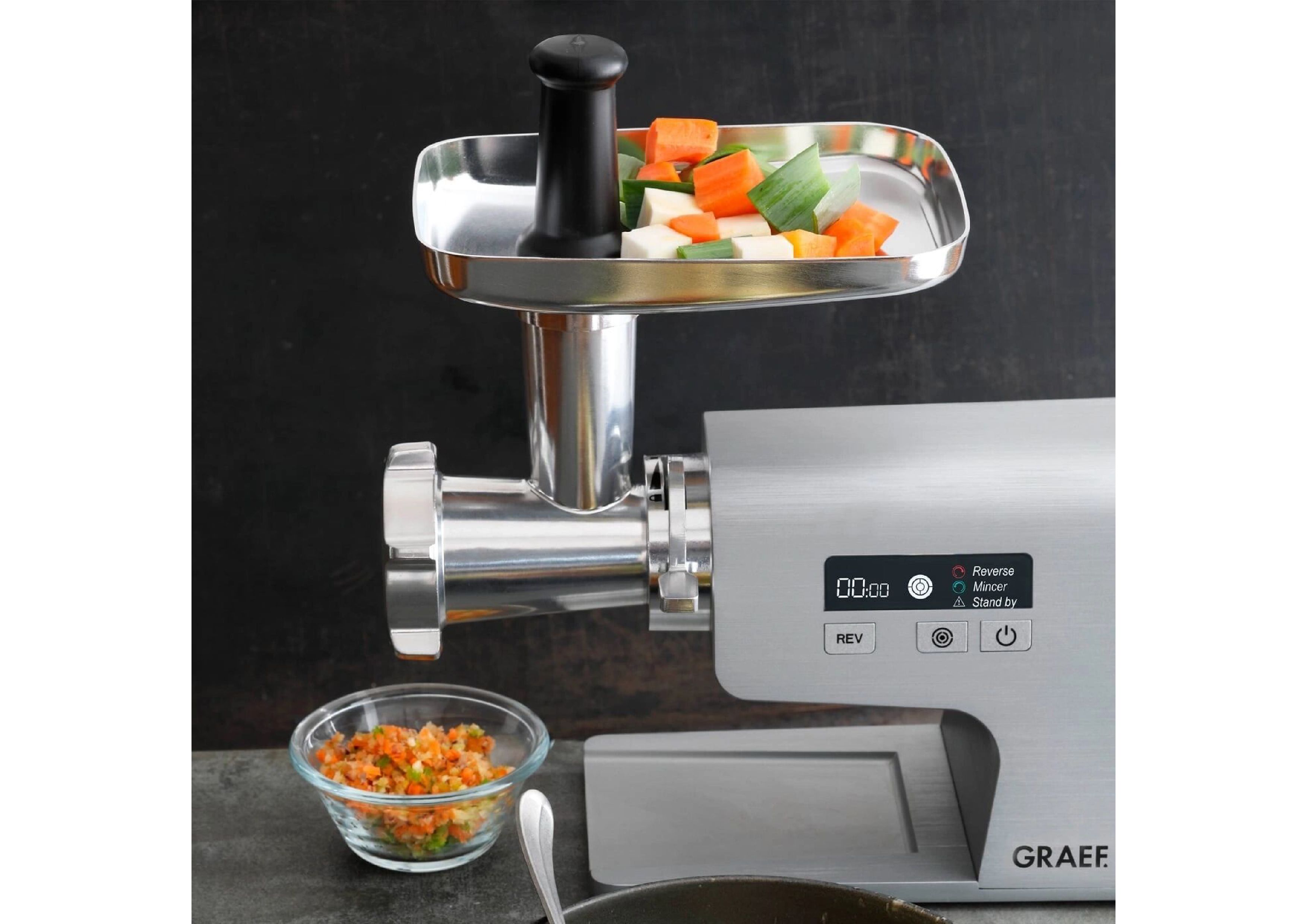Graef FW500EU meat grinder silver front view