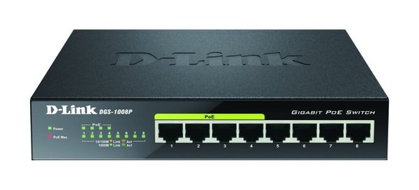 D-Link DGS-1008P/E Metall PoE+ , schwarz