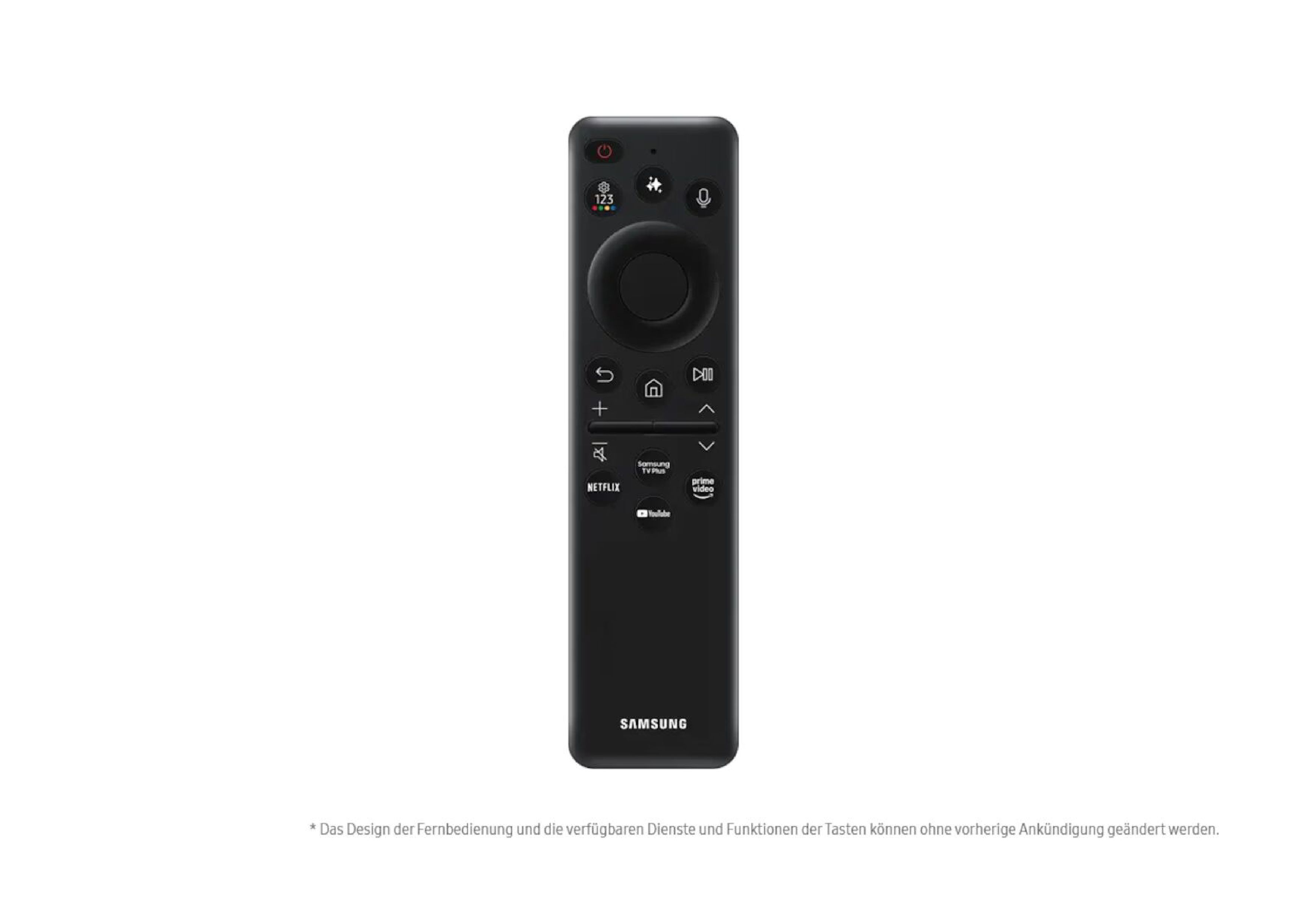 Black Samsung Smart Remote with dedicated buttons for Netflix, Prime Video, and Disney+.