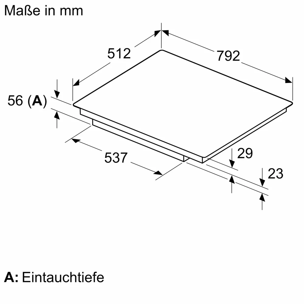 Siemens EX801HVC1E Induktionskochfeld - technische Zeichnung inklusive maßangaben