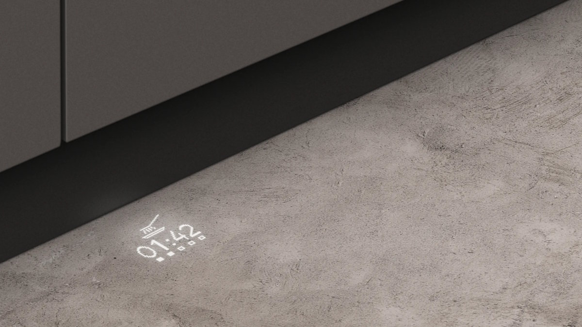 Neff S257ZCX18E Geschirrspüler Time Light projiziert Restlaufzeit des aktiven Spülprogramms auf den Küchenboden – Statusanzeige ohne sichtbares Display an der Front
