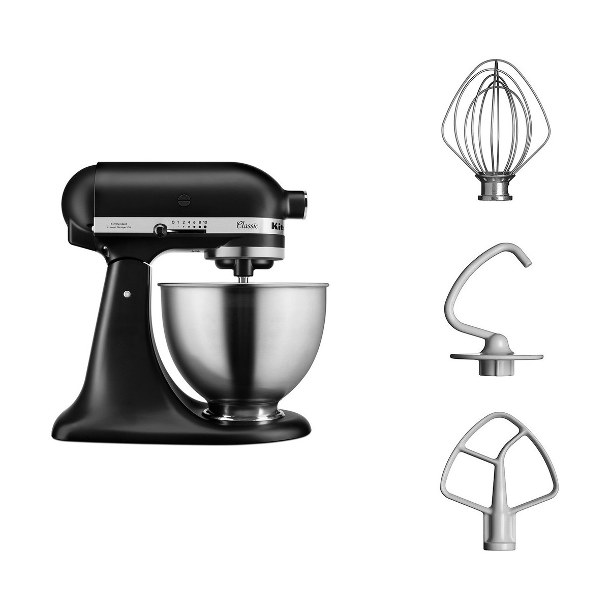 KitchenAid Classic 5K45SSEBM 4,3 liter, Küchenmaschinen mit kippbarem Motorkopf schwarz matt