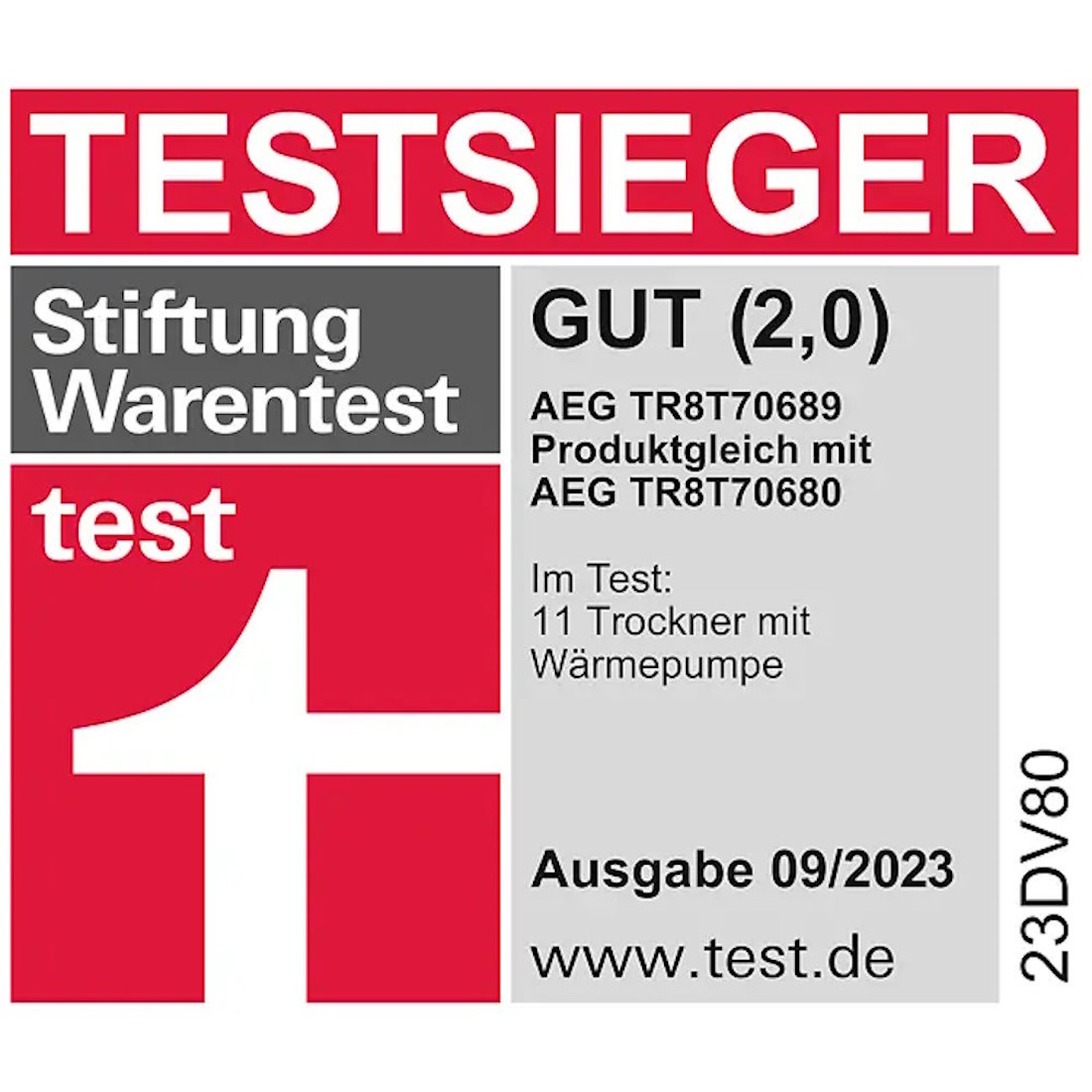 AEG Lavatherm TR8T70689 Wärmepumpentrockner Stiftung Warrentest: GUT 