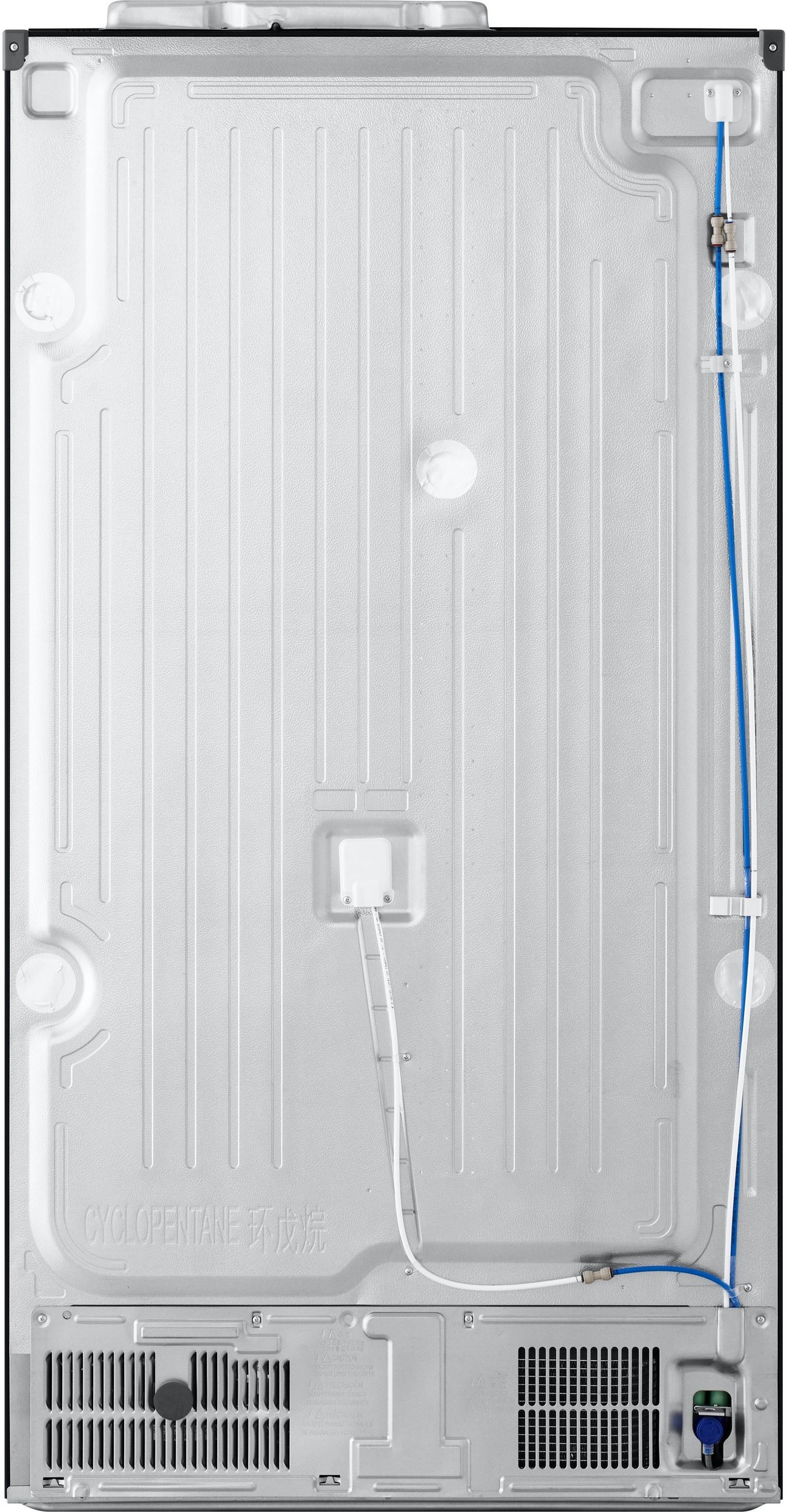 Rückseite des LG GSLC41EPPE Side-by-Side Kühlschranks LG GSLC41EPPE – Rückansicht mit Anschlüssen und Belüftung