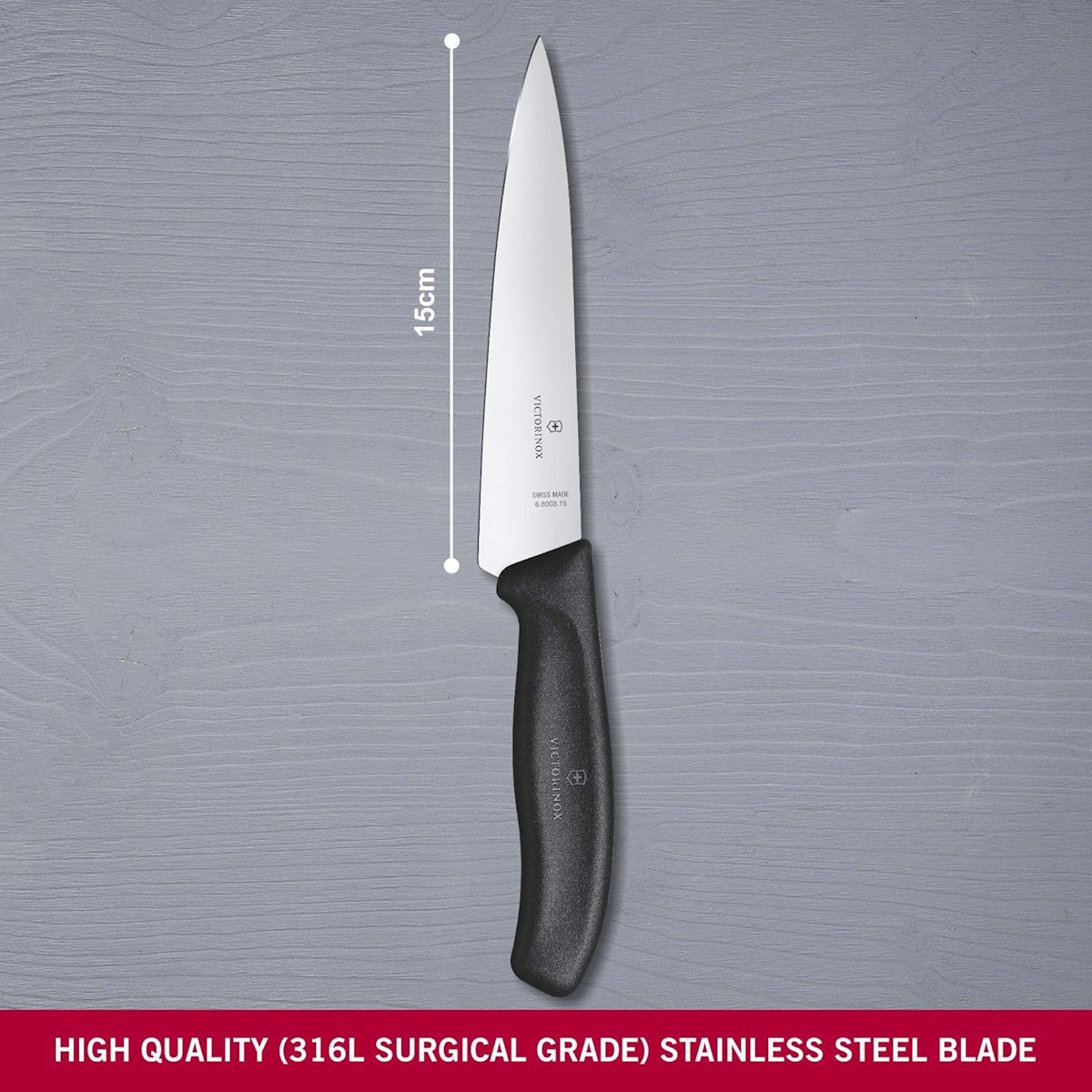 Rutschfester und ergonomischer Fibrox-Griff Victorinox Swiss Classic Kochmesser 15 cm, ergonomischer Griff