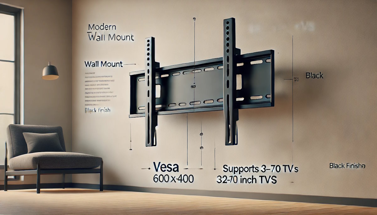 TV-Wandhalterung, montiert an einer Wand, TV nicht abgebildet, Wandbefestigung sichtbar.
