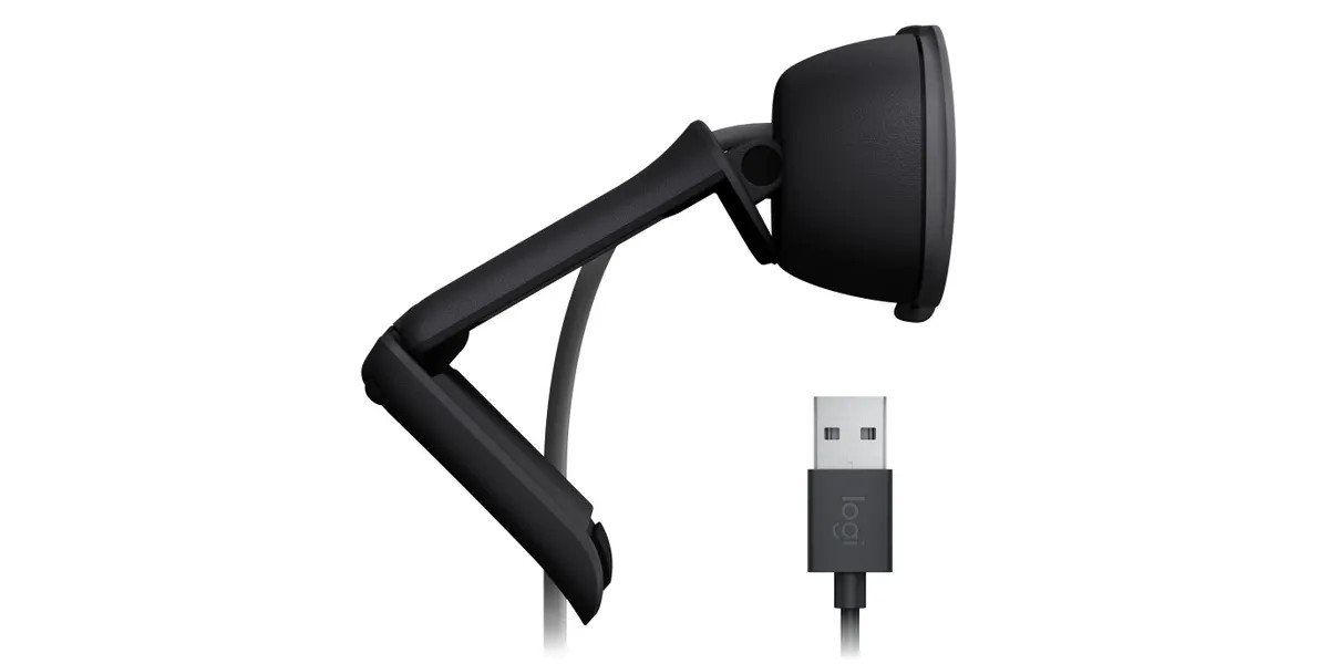 Side view of the Logitech BRIO 100 webcam.