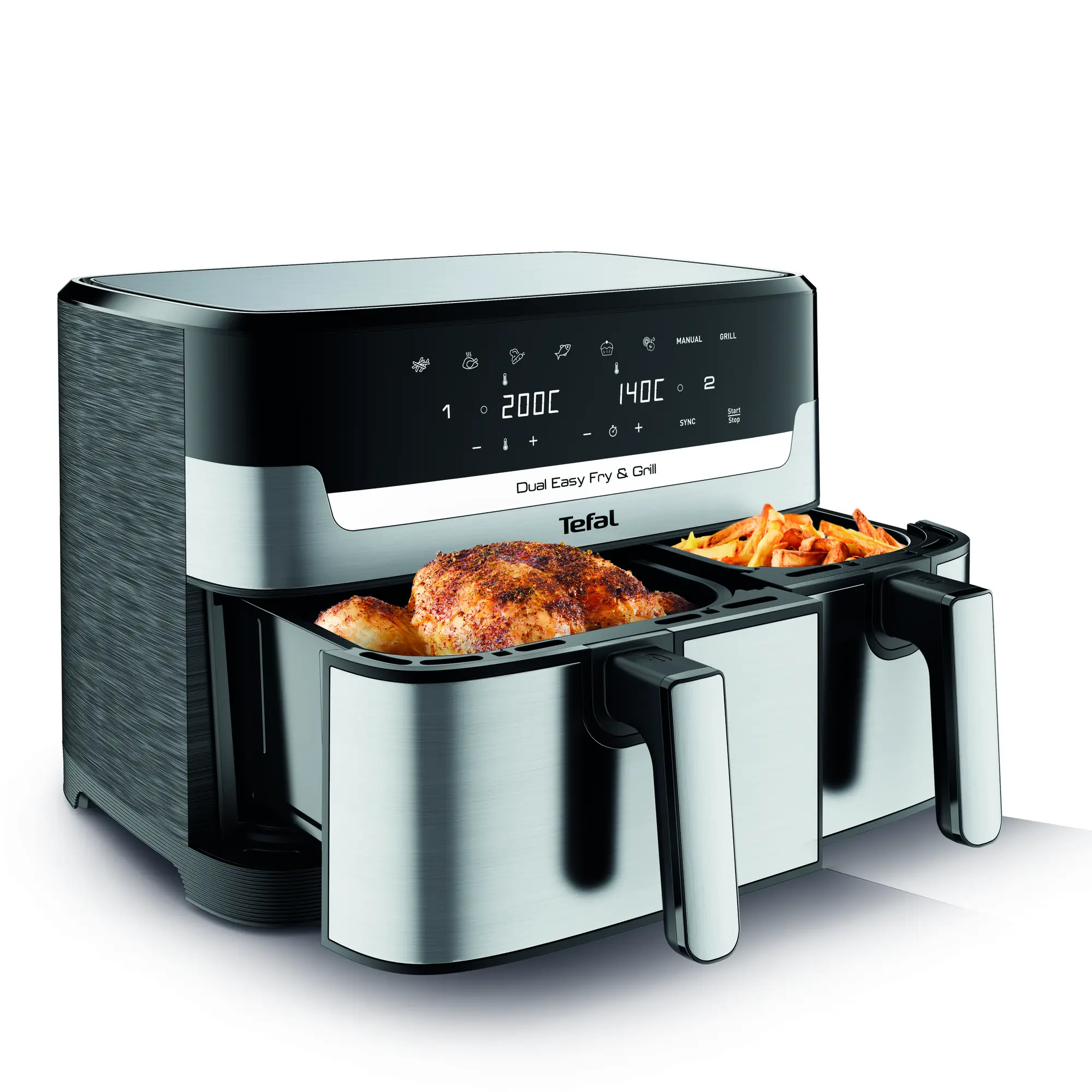 TEFAL EY905D Dual Easy Fry & Grill Heißluftfritteuse, 8.3 L, Edelstahl