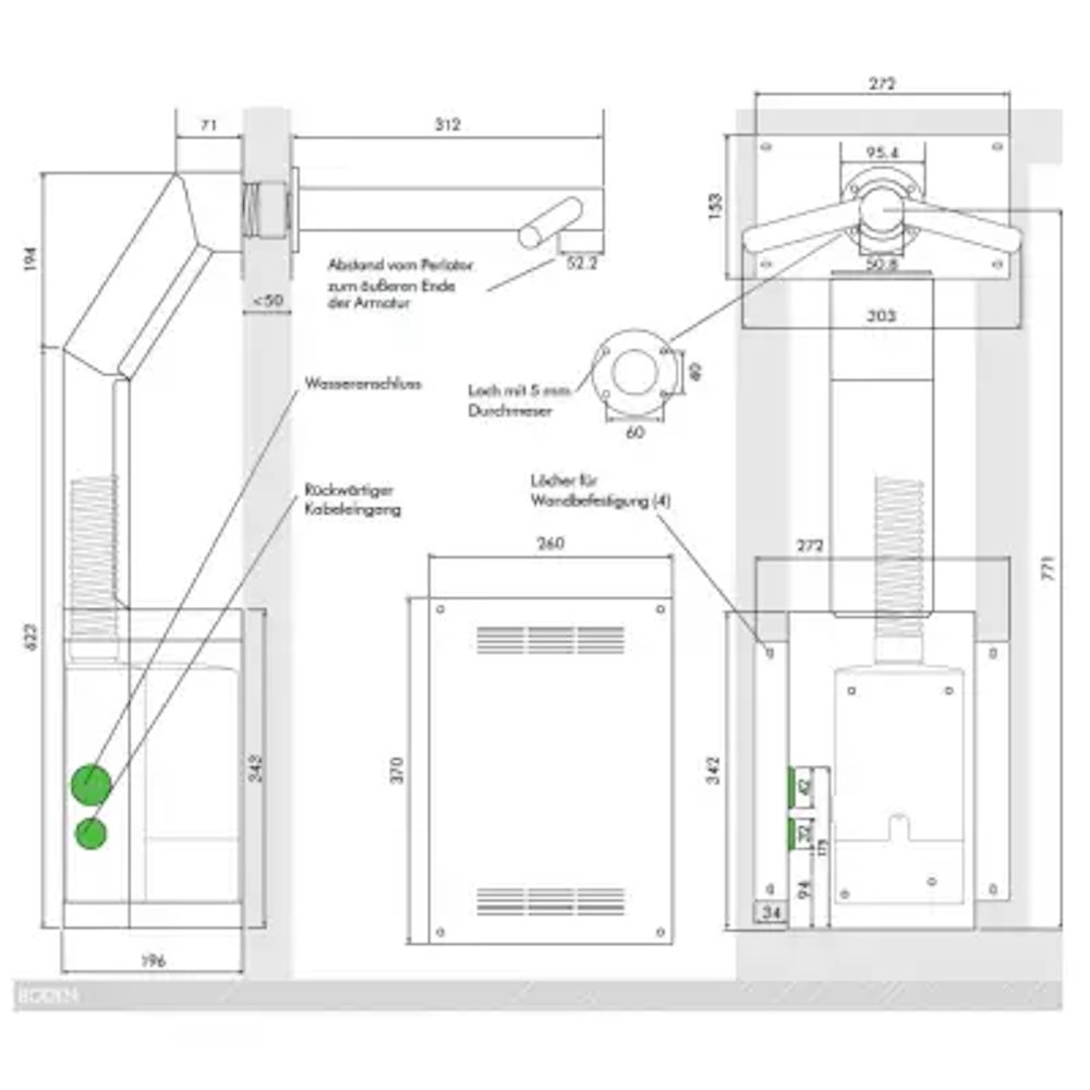 Maße und Abmessungen der Dyson Airblade Wash+Dry WD06 Händetrockner-Armatur (Edelstahl)