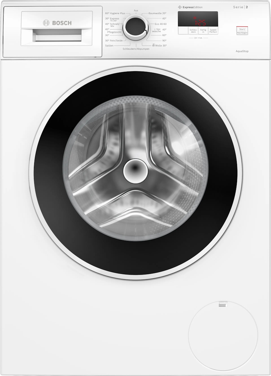 Bosch WGE0242H front-load washing machine 7 kg in white, full front view, energy efficiency class A, 1400 rpm