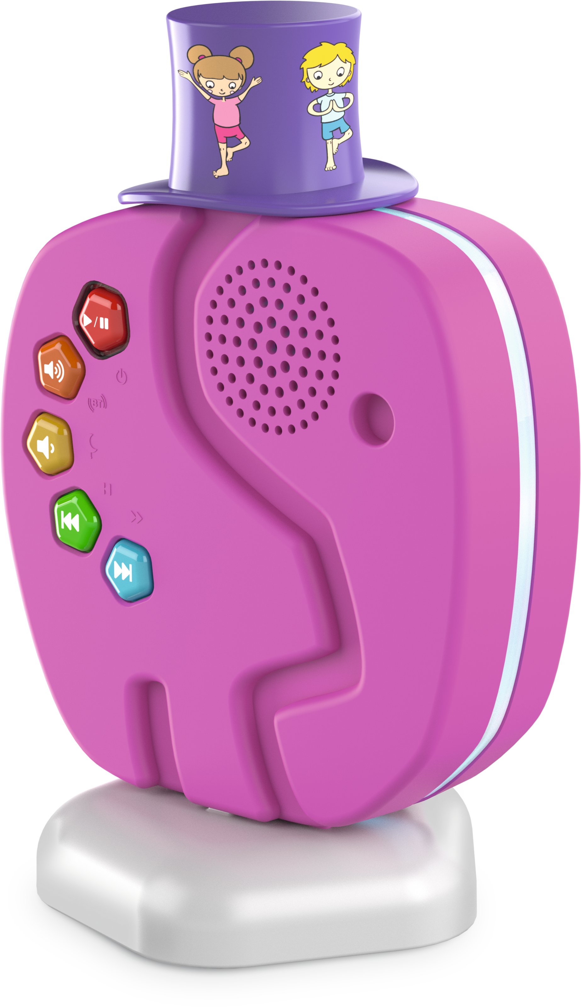 Technifant Pink – Ständer mit Hütchen. Technifant Pink auf Ständer mit aufgesetztem Hütchen.