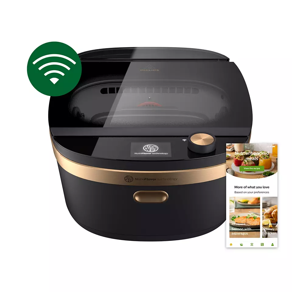 PHILIPS NX0960/90 Air Steam Cooker der Serie 7000, NutriFlavor Technologie, Temperaturregelung, Regelung der Luftfeuchtigkeit.